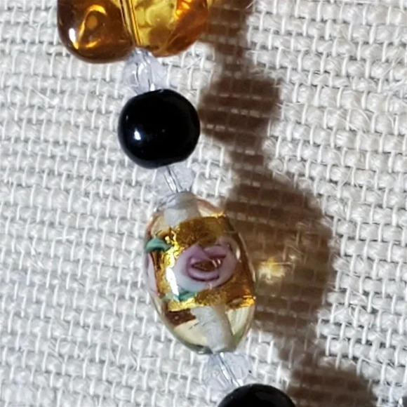 Lampwork Glass Black Amber Clear Geometric Pendant Handcrafted Necklace - Picture 11 of 12